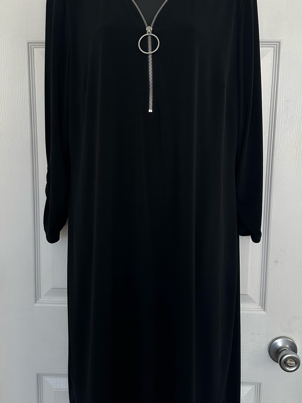 JM Collection Black Long Sleeve Dress with Silver Ring Zip